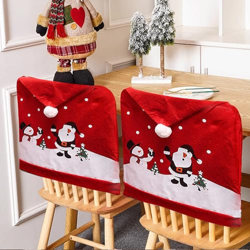 Dazhtu Juego de 6 Fundas de Silla de Papá Noel para Navidad, Decoración Protectora para Sillas de Cocina y Restaurante
