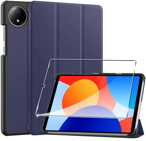Heioloo Funda para Xiaomi Redmi Pad SE 8.7 Protectora Carcasa con Auto-Sueño/Estela, + [1 Piezas] Templado Protector de Pantalla [PU Cuero] [Ultradelgada Carcasa] [Función de Soporte] Azul
