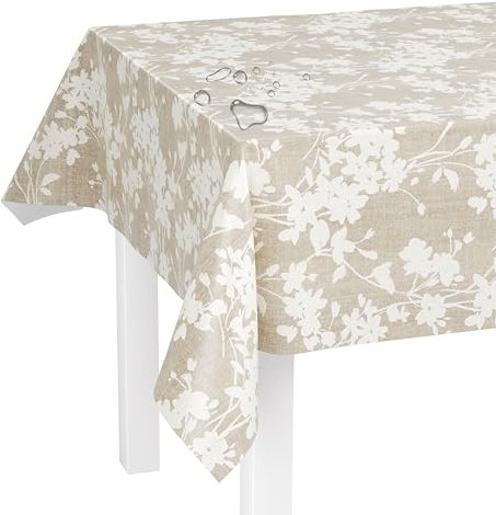 LILENO HOME Tischdecke abwaschbar als Meterware 220x140cm (Schnittkante) in Blätter-Ranke beige Motiv - Wachstuchtischdecke wasserabweisend ideal als Tischtuch o. Tischläufer für Bierzeltgarnitur