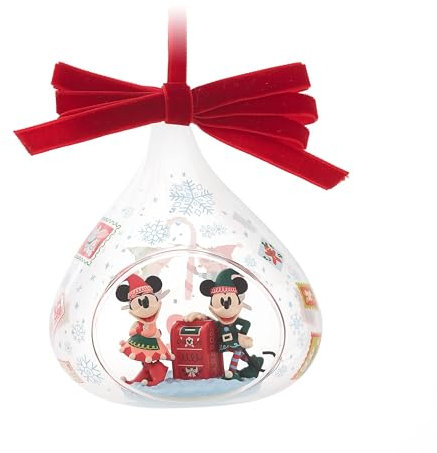 Disney Store Official - Micky und Minnie Maus - Weihnachtsdekoration - 11,5 cm/4,5 - 2024 - Weihnachtsbaumdekoration - Weihnachtskugel aus Glas - Mit Chip und Chap