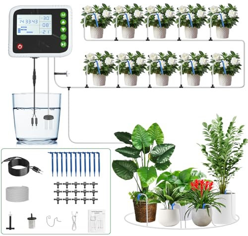 SoulBay Sistema di irrigazione automatica, sistema di irrigazione per piante da interno, irrigazione a goccia con timer e pompa da 150 cm, per giardino, balcone, interno, piante in vaso, piante in