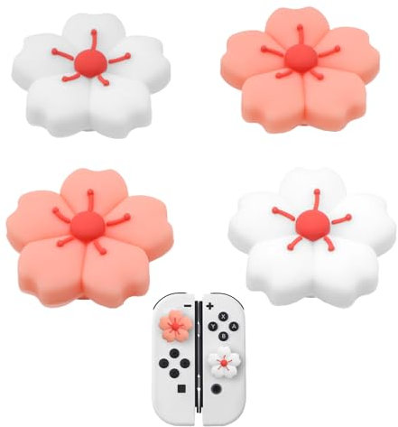 Switch Thumb Grips, 4Pcs Switch Joystick Covers Switch Thumb Caps Cute Sakura Shaped Switch Joy Cons Replacement Caps Compatible with Nintendo Switch/Oled/Switch Lite