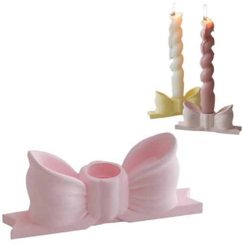 Kerzenhalter mit Schleife, Spitzkerzenhalter, Tischdekoration, einfacher Kerzenständer, Kerzenständer, Ornament für Zuhause, Urlaubsdekoration (Rosa)