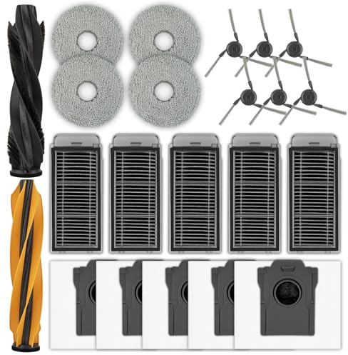 Lot de 22 pièces de rechange X50 Ultra pour aspirateur robot Dreame L50 Ultra/ L40S Pro Ultra/X50 Master, 2 brosses à rouleaux, 6 brosses latérales, 5 sacs à poussière, 5 filtres HEPA, 4 serpillères