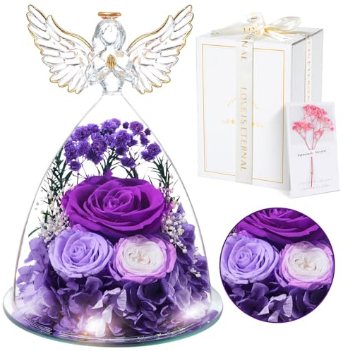 Ewige Rose Geschenke | Ewige Rose in Engel Glaskuppel mit Einer wunderschönen Geschenkbox | Konservierte Blumen Handgemachte Infinity Rose für Frauen Freundin Mutter zu Valentinstag Weihnachten