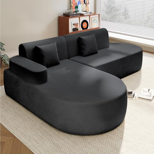 EROMMY Ecksofa, Pure Foam Installation-Free Eckcouch, Sofa L Form Wohnzimmer, Schwarz Linke Armlehne