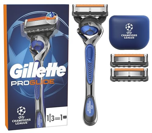 Gillette Fusion5 Proglide UEFA Champions League Special Edition, 1 Rasierer 3 Ersatzklingen mit neuem Everglide Gleitstreifen für noch sanfteres Gleiten, inkl. Reiseschutzkappe