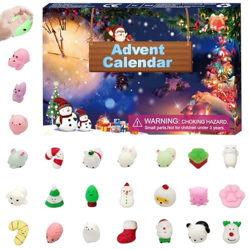 Adventskalender 2025,Weihnachts Countdown Kalender,24 Tage Weihnachten Countdown,24 Days Weihnachts Countdown,Tiere Spielzeug Mochi Squishy Spielzeug Box,Für Mädchen Und Jungen,Kinder
