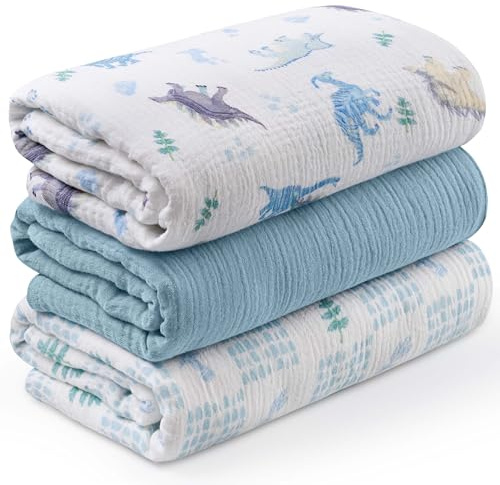 Soarwg Kids Musselin Pucktücher Baby, 3er-Pack, 95x100cm | Tropischer Dino Design. 95x100cm Musselin. Pucktuch, Spucktuch. Waschbar. Oeko-Tex.