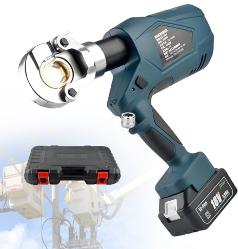 EpyGnom Pince a Sertir Cosse Electrique Hydraulique Rechargeable pour Borne en Cuivre et Aluminium avec Matrices et 2 Batteries Outil de Presse à EntraîNement Hydraulique EZ300