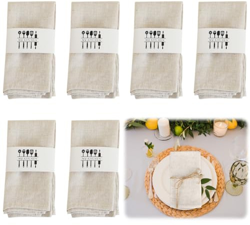 Yuragim Leinenservietten Stoffservietten, 6er-Set Leinen Servietten Stoff Beige 40x40cm Wiederverwendbar Dinner Stoffservietten Baumwolle für Hochzeit Geburtstag Taufe Abendessen Cafe Restaurant Party