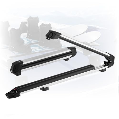 VEVOR Portasci e Snowboard, Portasci per Tetto Auto Scanalatura a T Porta 6 Paia di Sci o 4 Snowboard, 2 Pezzi Supporti Universali in Alluminio per Portapacchi Auto, Serratura e Imbottitura in Gomma