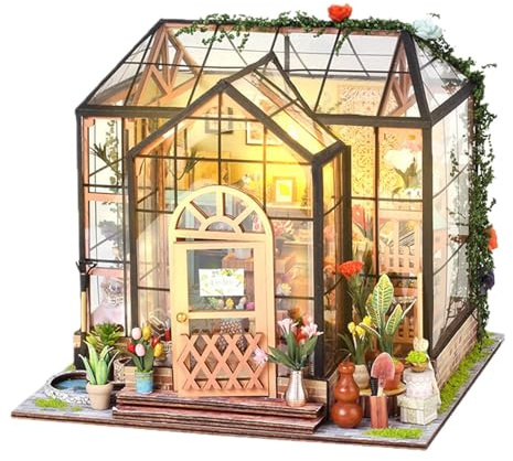 Qyljeiwred Miniature Doll House Kit - 3d Mini Greenhouse Kit,Decor Display for Shelf Room Bookshelf Teens Adults Christmas Halloween Bedroom Display