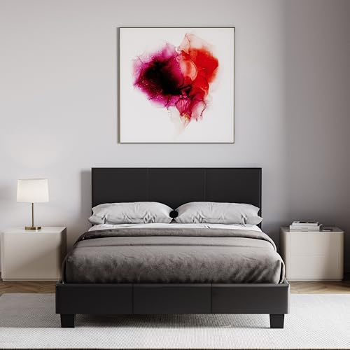 Vida Designs Lisbon Small Double Bed Frame with Mattress | Black | 77 H x 125 W x 198 D cm | Faux Leather | Padded Headboard | Low Foot End | Space Saving | UKFR | Modern Bedroom Furniture