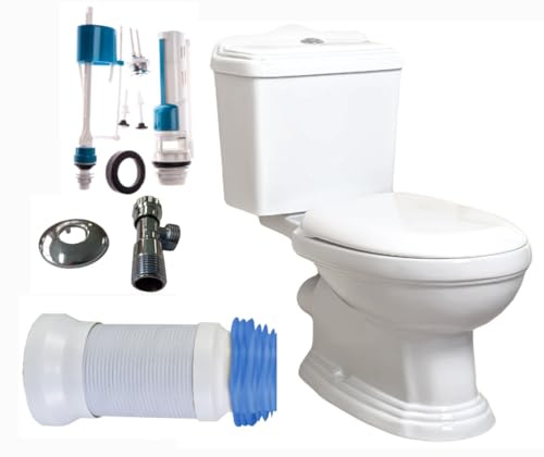 WC Suite Compact 83x40x66 cm Set con asiento de cierre suave, salida horizontal, conector de acordeón flexible, y válvula de ángulo de 1/2x1/2 pulgadas