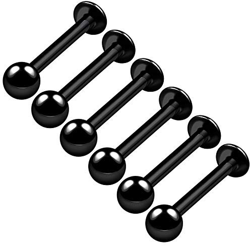 KJM FASHION 6 Stk Schwarz Eloxiert Labret 1.6mm 14 Gauge 12 mm 1/2 4mm Kugel Madonna Marilyn Monroe Monroe Tragus Ohrringe Vertical Labret Piercing Schmuck 6377