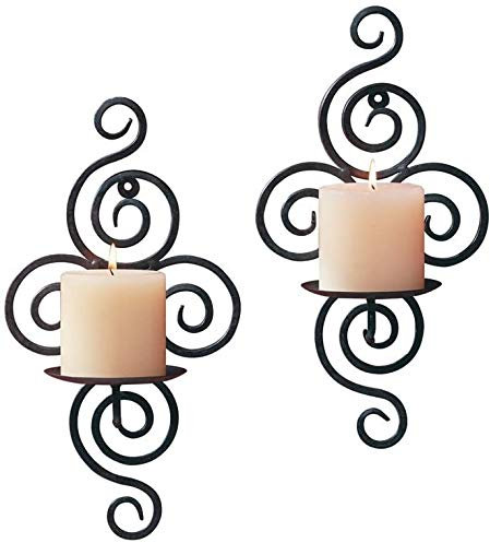 Koomiao Set of 2 Candle Holder Wrought Iron Hanging Wall Candlestick Vintage Candelabra for Home Decor Living Room Bedroom Decoration