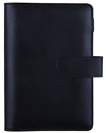 HAUTOCO A6 PU-Leder-Notizbuch, nachfüllbar, 6 Ringordner für A6-Füllpapier und Bargeld, Budget-Umschläge, lose Blätter, persönlicher Planer, Bindereinband mit magnetischer Schnalle, schwarz