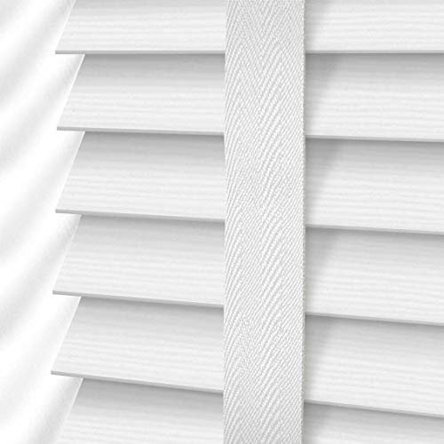 Optimal Products Faux Wood Window Venetian Blinds Blind With Tape 50mm Slats White Grey TRIMMABLE Fittings Included Luxury Look (White, 90 x 150 cm)