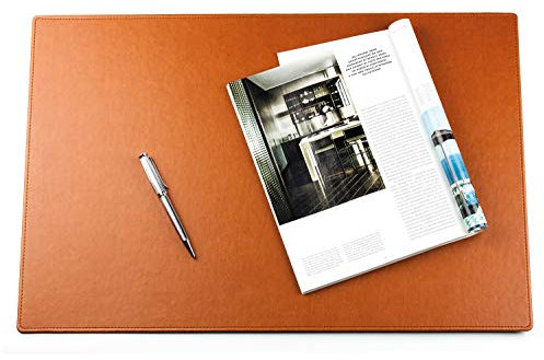 DELMON VARONE - Personalisierbare Schreibtischunterlage aus veganem PU Lederimitat in Braun, Rutschfeste Echtleder Schreibunterlage abwischbar, Schreibtisch Unterlage geeignet als Mousepad, 60 x 40 cm