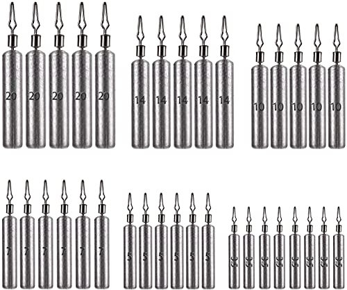 Angelgewichte Angelzubehör Set Gewichte Blei Sinker 35 Stück Angeln Sinker Spezifikation 3.5 bis 20 g für das Drop-Shot Stabblei Rollende Wirbel Angeln Schnappt
