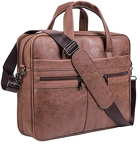 seyfocnia Sacoche en cuir pour homme - 17,3 - Sacoche pour ordinateur portable - Sacoche professionnelle - Sac à bandoulière - Marron - 17,3 - Classique, marron, 17.3inch