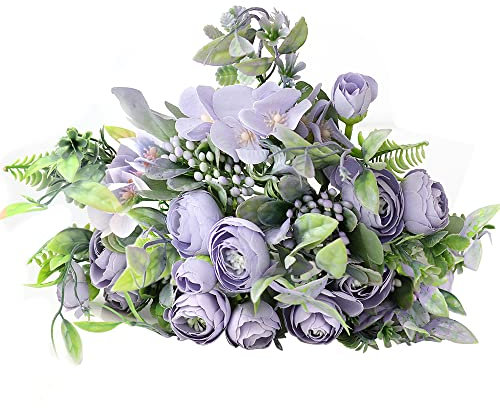 DXLing 3 Stück Künstliche Balkonpflanzen Violett Seidenblume Kamelie Pflanze Kunstblumen für außen Blumengestecke Künstlich Deko Künstliche Blumen Wie Echt Plastik Blumenstrauß für Dekoration