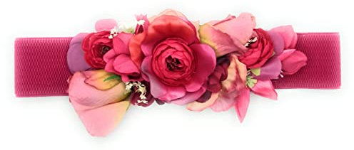 BRANDELIA Cinturones de Flores para Vestidos de Fiesta Mujer Cinturones Elásticos Mujer con Flores Artificiales, Cinta Fucsia Flores Fucsia