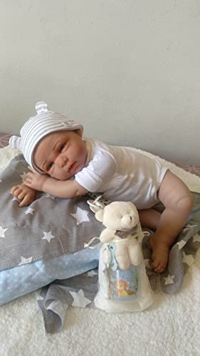 MIS MUÑECAS REBORNS Reborn Teo, Reborn aus Silikonvinyl, 52 cm und 2,3 kg. Exklusive Modelle, mit Pflegezertifikat, Kleid und Zubehör eines echten Babys.