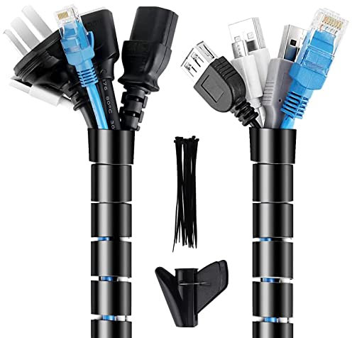 Guaina Raccogli Cavi ∅22mm - 5M, Guida Passacavo Forassiti Tubo Avvolgicavo con Attrezzi e Clip di Fissaggio, Spirale Avvolgicavo Copri Cavi Cable Tidy Sleeve per TV/Computer/Audio Cavi Protezione