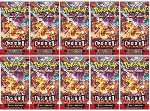 Pokemon Obsidian Flammen 10 Booster Sammelkarten | DEUTSCH | Karmesin & Purpur Karten Serie | + Arkero-G 100 Soft Card Sleeves