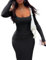 Rongseng Robe Longue Moulante Sexy à Col Carré pour Femme Bodycon Maxi Robe Slim Fit Maxi Dress Couleur Unie Streetwear pour Cocktail Party Clubbing Nuit