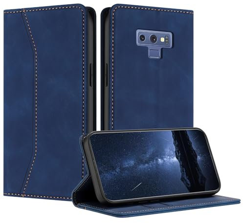 Mo-Beauty Hülle Kompatibel mit Samsung Galaxy Note 9, Handyhülle Samsung Note 9, Galaxy Note 9 Hülle, PU Leder Flip Klappbare Schutzhülle Magnet Ledertasche Klapphülle für Samsung Note 9(Blau)