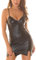 Koucla Vestido de noche con cuello en V, cuello de pico, vestido de fiesta, piel sintética, aspecto de piel, minivestido con corte en V, Negro , Talla única