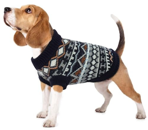 Hjumarayan Dog Jumper - Boho Dog Jumpers Small Medium Large, Knitted Christmas Sweater with Harness Hole, Thick Warm Winter Clothes for Bichon Frisé, Shih Tzu, Dark-Blue M