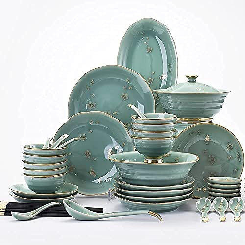 NOALED Service de Table pour la Maison ou Un Restaurant spécial, Service de Table Luxueux en Porcelaine de 55 pièces pour 8 à 10 Personnes, Ensembles d'assiettes et de Bols, Peint à la Main