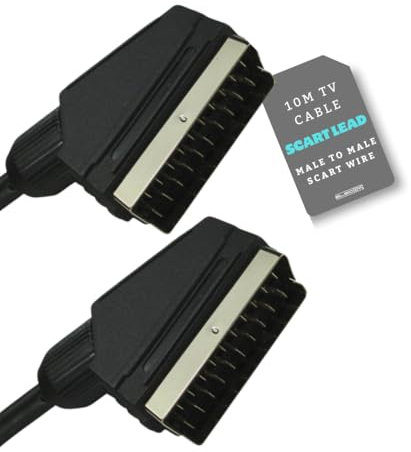 Electoys Scart to Scart Cable Coaxial Lead - 21 Pin Scart Lead - Gold Plated Contacts - TV VCR DVD Cable Coaxial Lead - Male to Male Scart Wire - 0.5m/0.75m/1m/1.5m/2m/3m/5m/10m/15m/20m (10M)