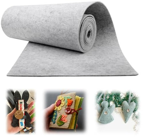 Mbsomnus Filz Meterware 30 cm×300 cm×3 mm Filzstoff Meterware Hellgrau Filzmatte Polyester Filzrolle 3 mm Dick Filzmatten zum Zuschneiden für DIY Filzunterlage Taschenfilz Patchwork Nähen Stickfilz