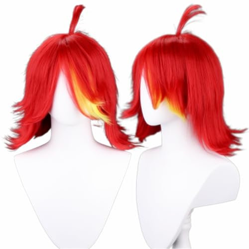 NiceLisa Kurze Rot Gelb Flip Wellige Fluffy Frauen Niffty Nifty Hazbin Hotel Cosplay Perücken