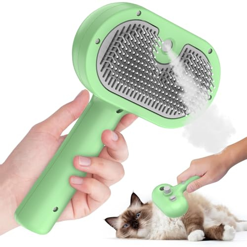 Spazzola a Vapore per Gatti e Cani, 2 In 1 con Spruzzo, Rimuovi Peli Aggrovigliati per Capelli di Gatti e Cani (Rosa)