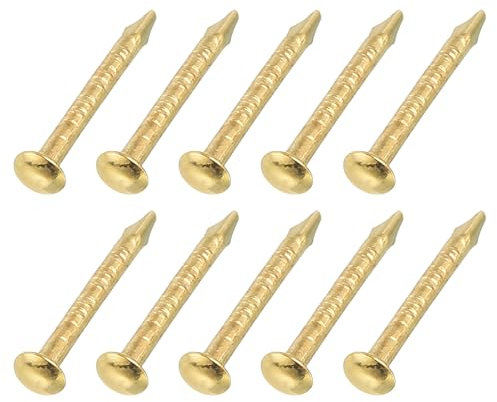 sourcing map 100Pcs Small Hardware Nails, 1 x 10mm Carbon Steel Round Head Nail Common Finishing Nail for Household Woodworking Picture Hanging DIY Projects, Gold