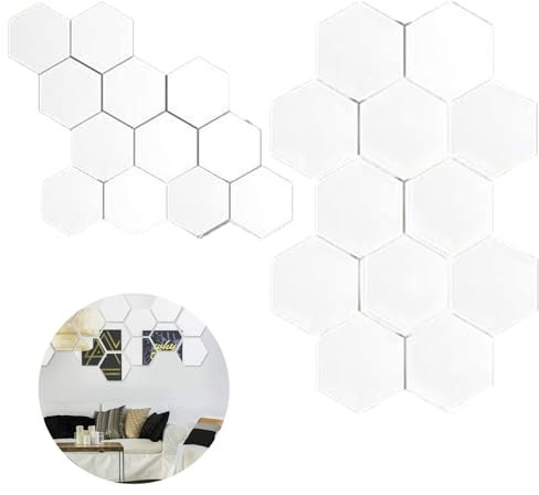 24Pcs Hexagone Kreis Spiegel, 3D Spiegel Wandaufkleber Hexagon Spiegelblätter Aufkleber Selbstklebend, DIY Wandspiegel Aufkleber Acryl Kreis Selbstkleber Wandtattoo für Schlafzimmer Wohnzimmer (24Pcs)