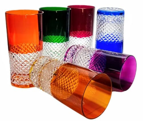 MaRika Kristall-Wassergläser und Trinkgläser 320ml – Buntes, Handverziertes Elegantes Glas – Set mit 6 Stück in Geschenkverpackung, Perfekt für Alltag und als Geschenk