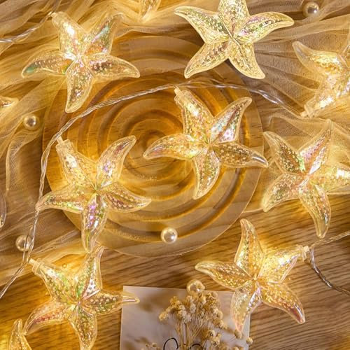 Muschel Lichterkette Meerestiere Deko,3M 20LED Lichterkette Kinderzimmer Girlande Korallen Deko,LED Lichterketten Fenster Innen,Maritime Lichterketten Innen Außen für Garten Hochzeits Zimmer (02)