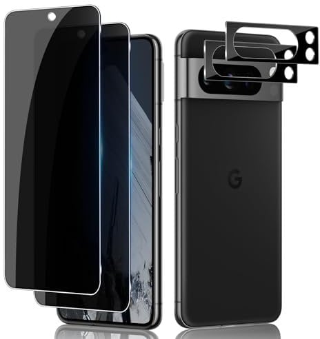 Lutree Privacy Tempered Glass for Google Pixel 8 Pro, 2+2 Pack Anti-Spy Screen Protector + Camera Lens Protection Film, 9H Hardness Anti-Scratch Anti-Peeping Protective Glass