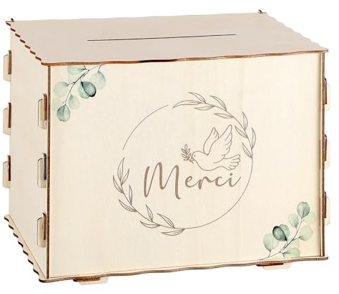 Namalu Urna Compleanno Battesimo Scatola Porta Biglietti Salvadanaio in Legno per Matrimonio Decorazione Festiva Scatola Regalo per Lettere Buste Denaro(Merci, Piccione, Eucalipto)