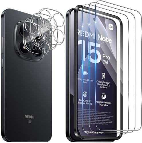 Funrae Pellicola Vetro Temperato per Xiaomi Redmi Note 15 Pro 5G, 3 Pezzi Pellicola Fotocamera e 3 Pezzi Pellicola Protettiva, 9H HD Anti Graffi Trasparente Fotocamera Protezione Schermo