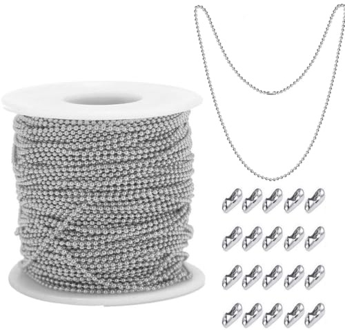 Yeenano 5 Meter Roller Blind Chain,Stainless Steel 3mm Ball Bead Chains with 20 Pcs Matching Connectors,Vertical Blinds Repair Parts,for Roller Blinds,DIY Home&Kitchen Repair,Jewellery Making Chain.
