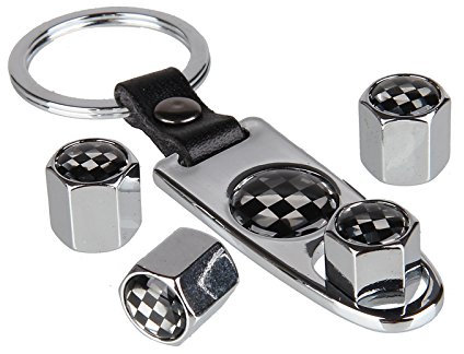 Garage-SixtySix Ventilkappen Set Checkered Flag Chrom inkl. Schlüsselanhänger