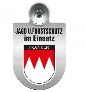 Einsatzschild für Windschutzscheibe incl. Saugnapf - Jagd + Forstschutz im Einsatz - Wappen nach Wahl - 309729- Farbe Region Franken